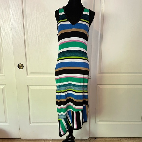 MULTI COLOR KNIT STRIPE SLEEVELESS DRESS - Picture 1 of 8